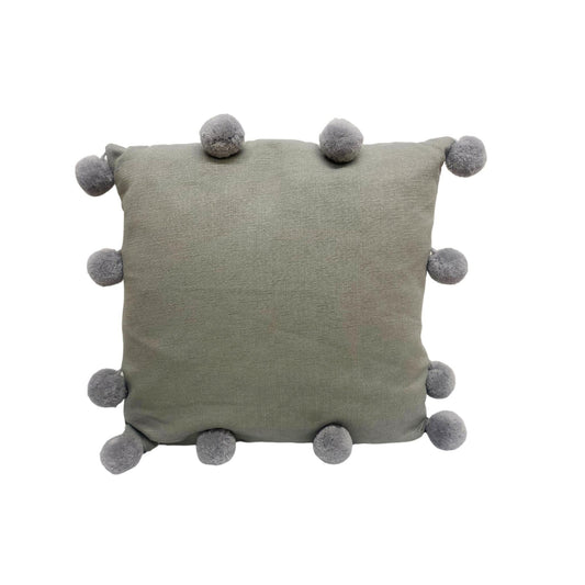 Grey Square Pompom Cushion-0