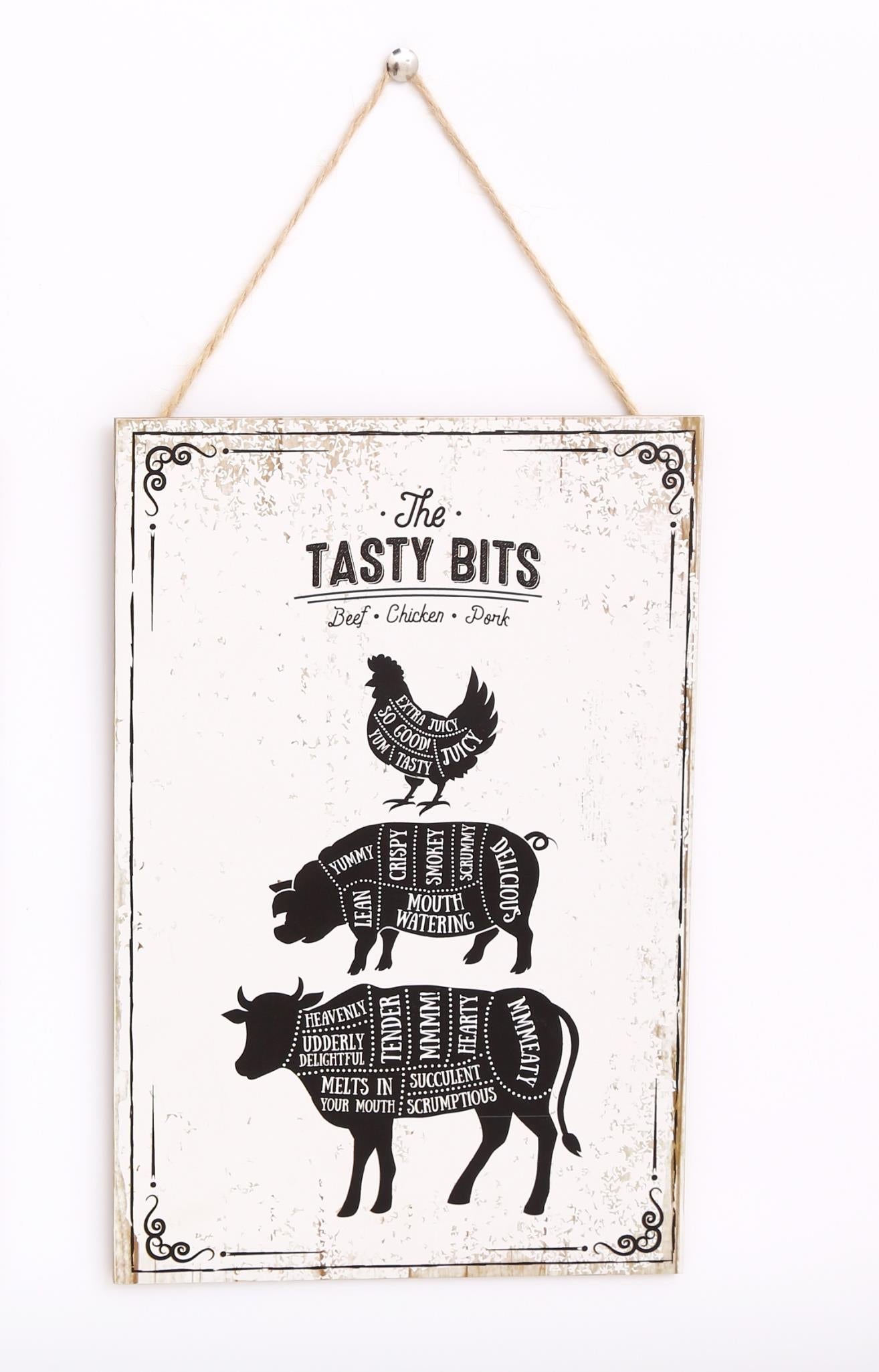 The Tasty Bits Wooden Hanging Plaque in White-4