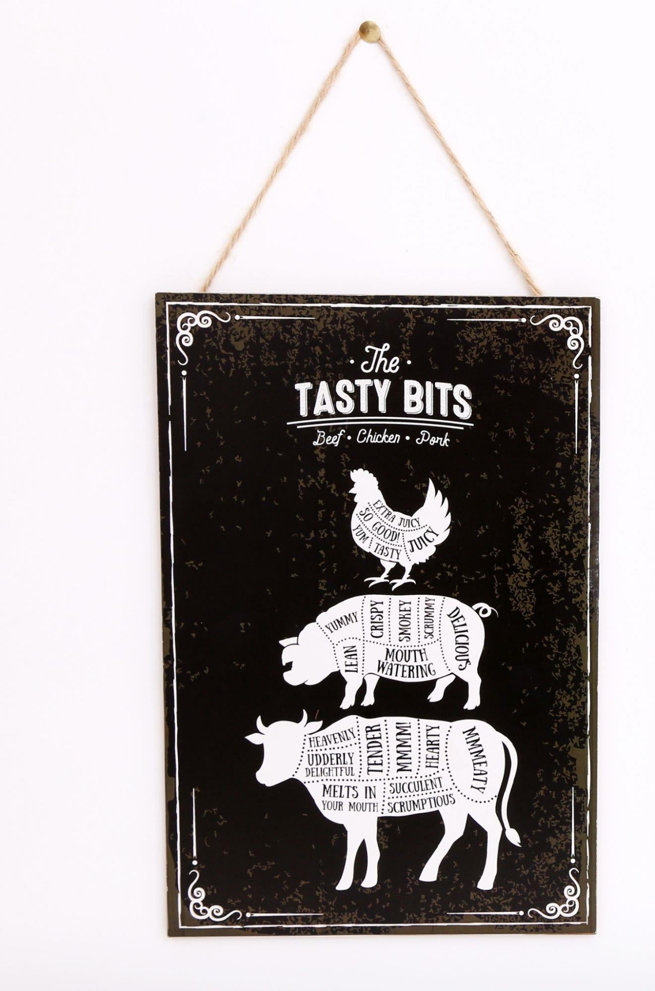 The Tasty Bits Wooden Hanging Plaque in Brown-0