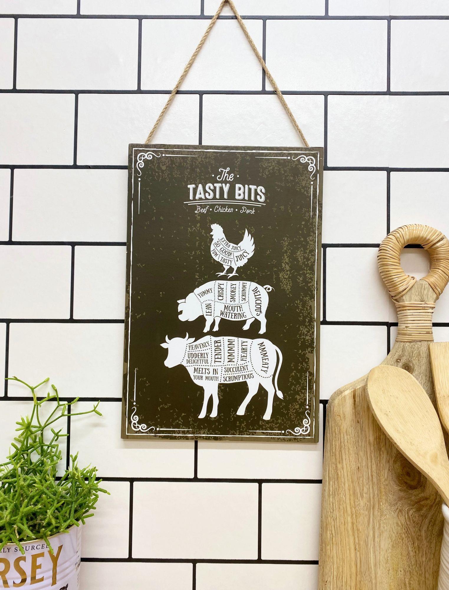 The Tasty Bits Wooden Hanging Plaque in Brown-2