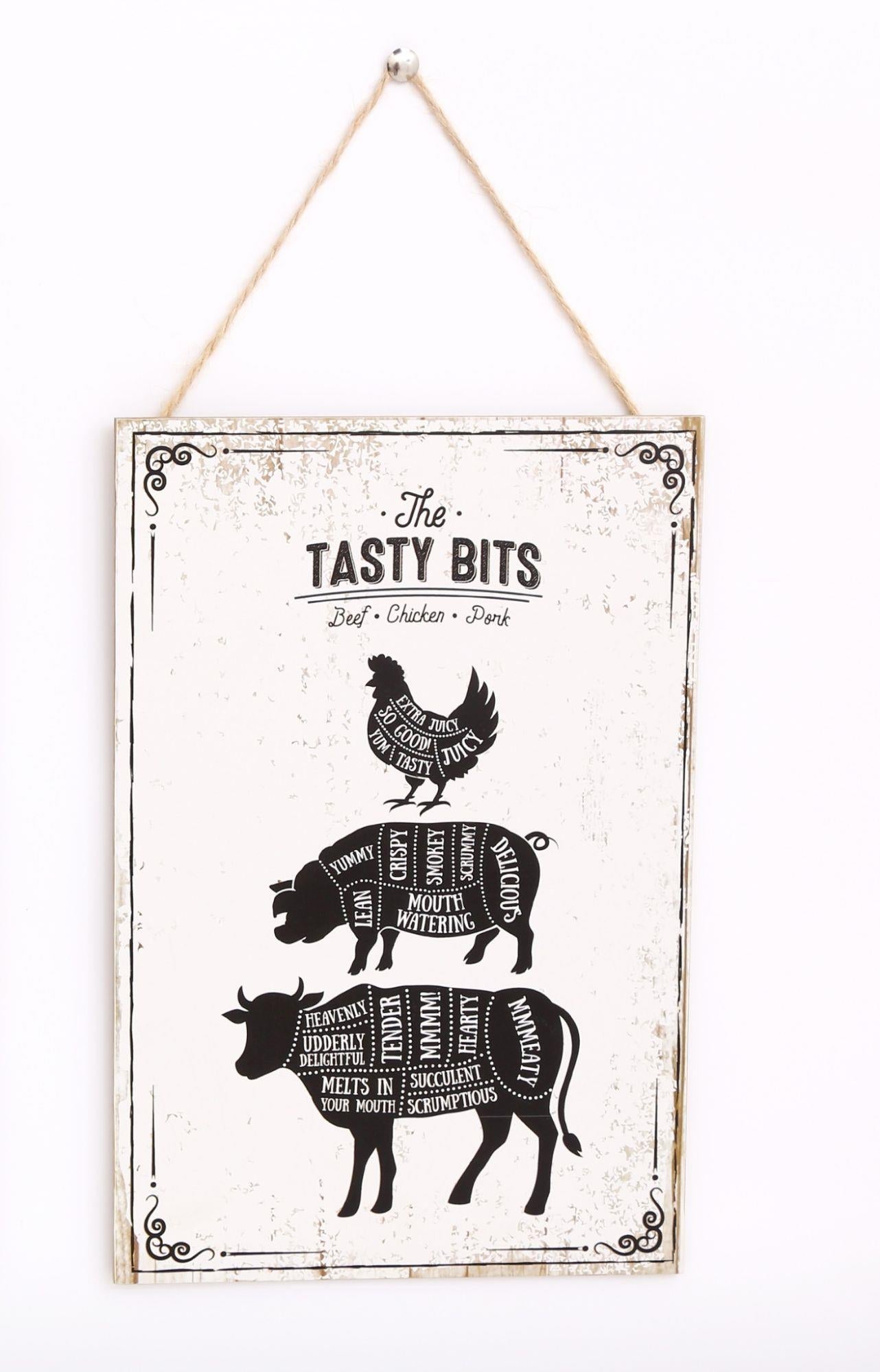 The Tasty Bits Wooden Hanging Plaque in White-0