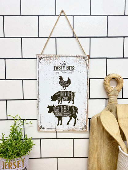 The Tasty Bits Wooden Hanging Plaque in White-2