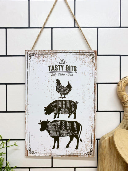 The Tasty Bits Wooden Hanging Plaque in White-3