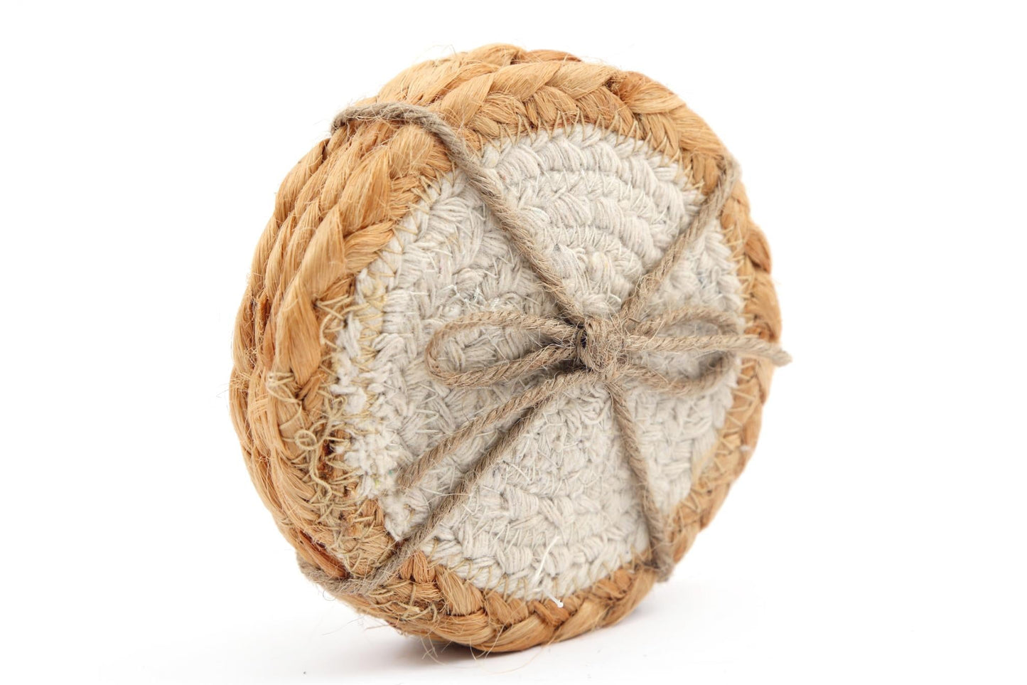 Set of Four Braided Round Jute and Cream Coaster-0