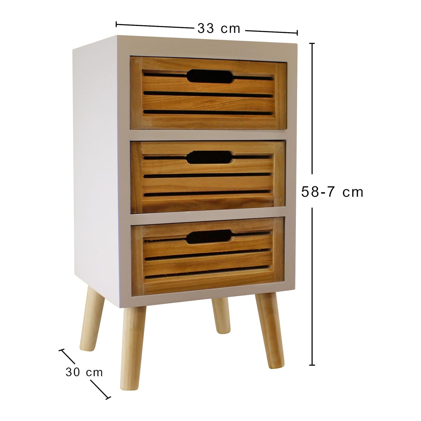 3 Drawer Unit In White With Natural Wooden Drawers With Removable Legs-1