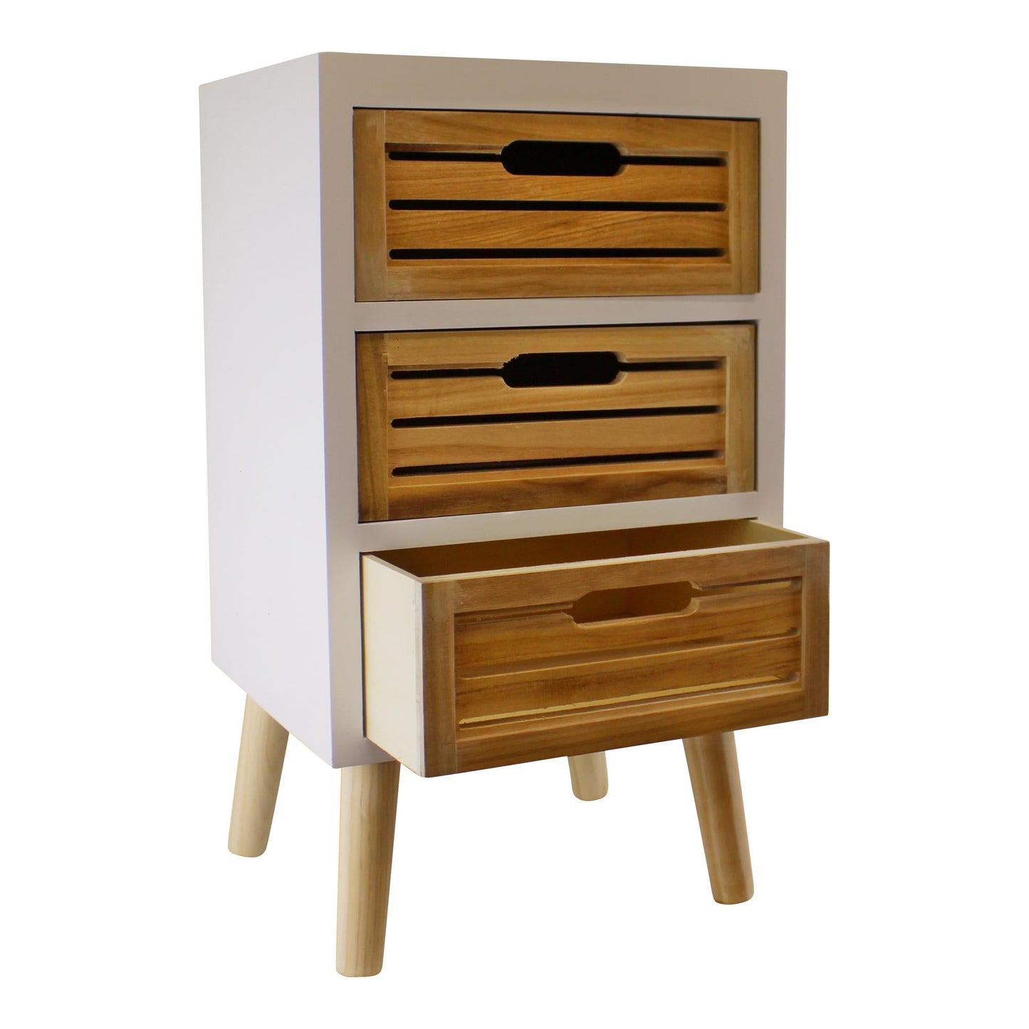 3 Drawer Unit In White With Natural Wooden Drawers With Removable Legs-2