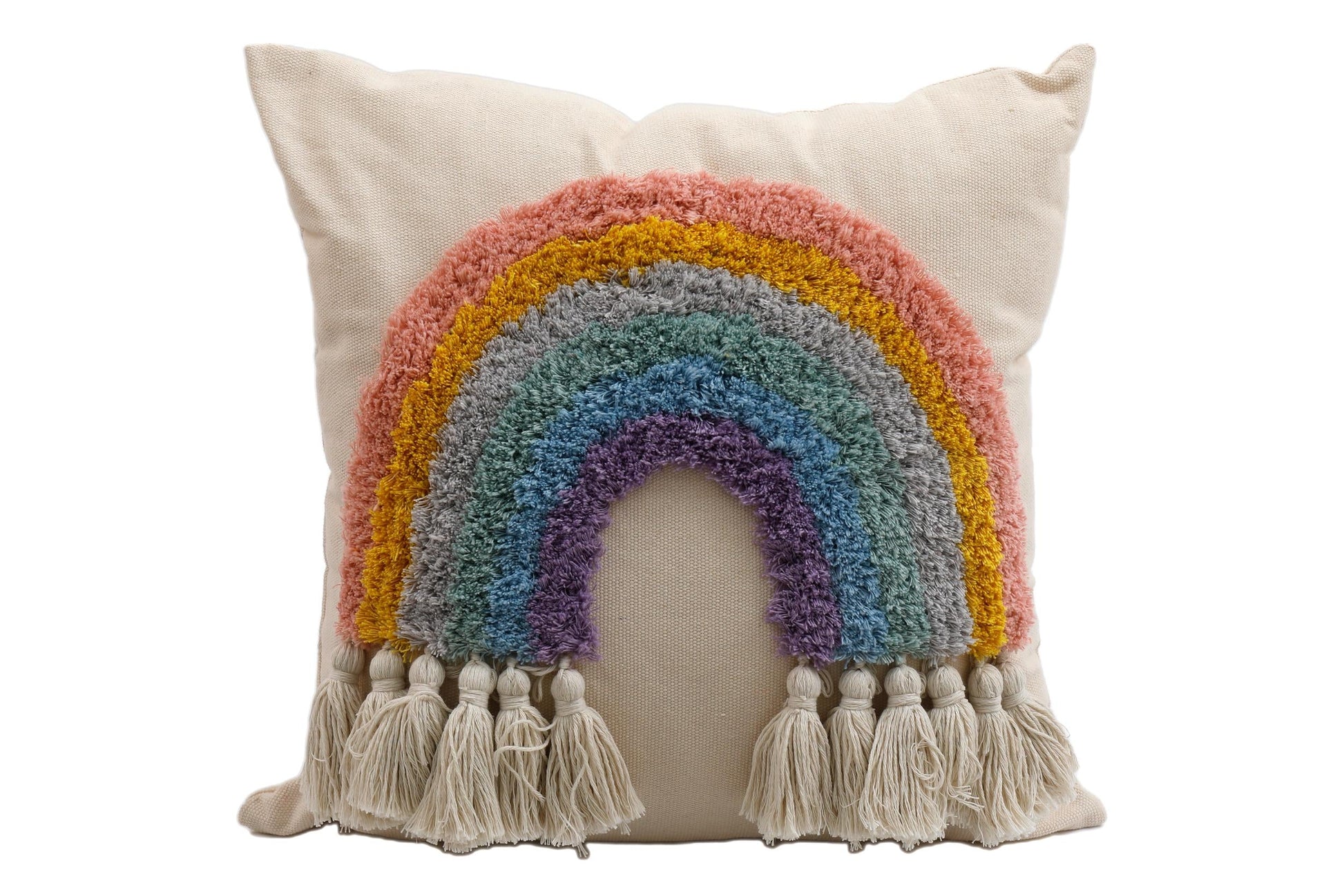 Rainbow Tassel Square Scatter Cushion-0