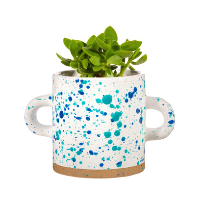 Turquoise and Blue Splatterware Planter-1