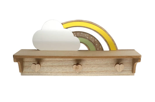 Rainbow and Cloud Shelf with Hooks-0