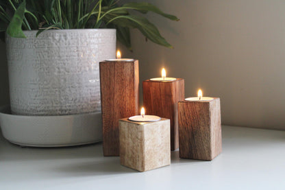 Set of Four Mango Wood Tealight Holders-3