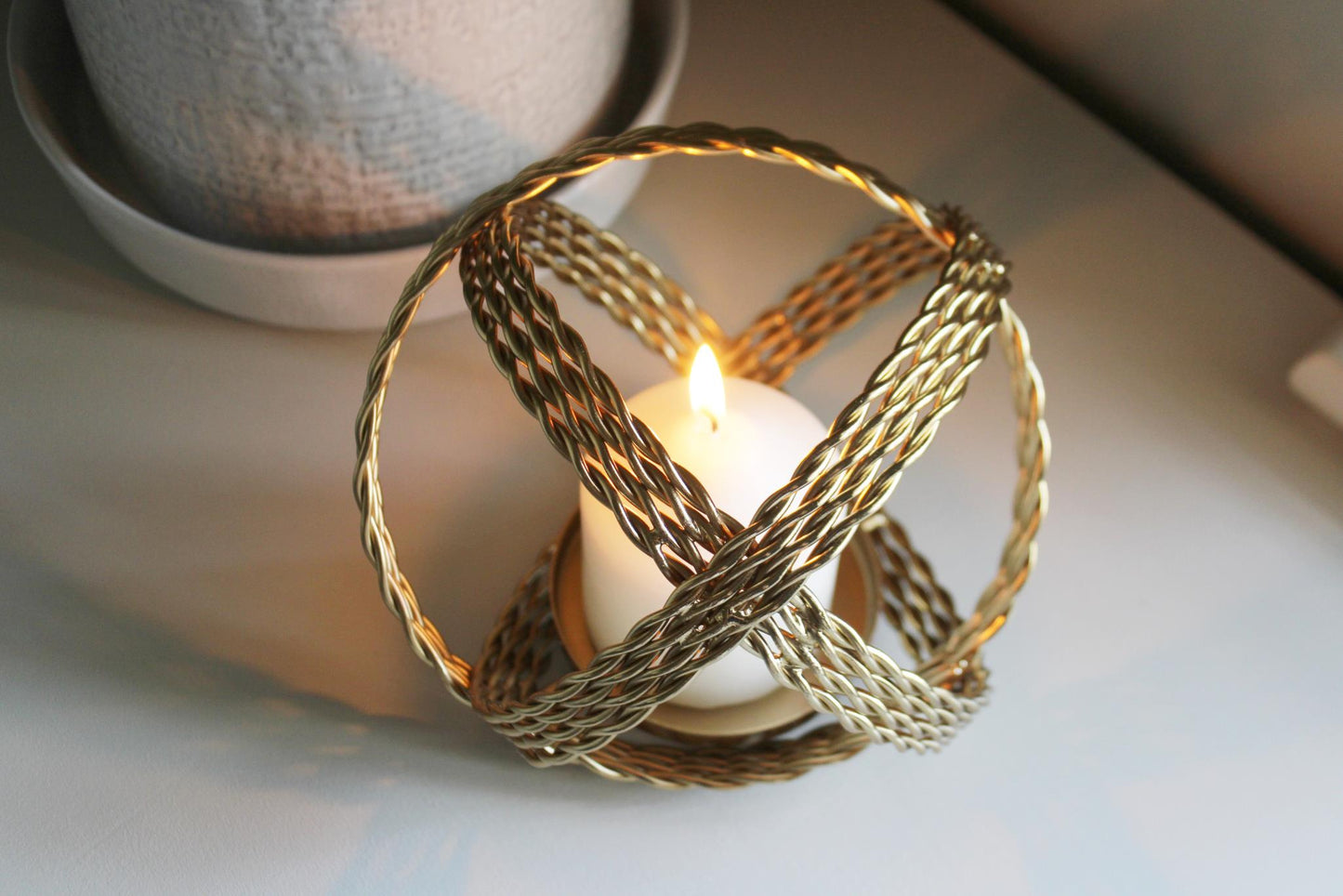 Gold Coloured Ball Candle Holder-3