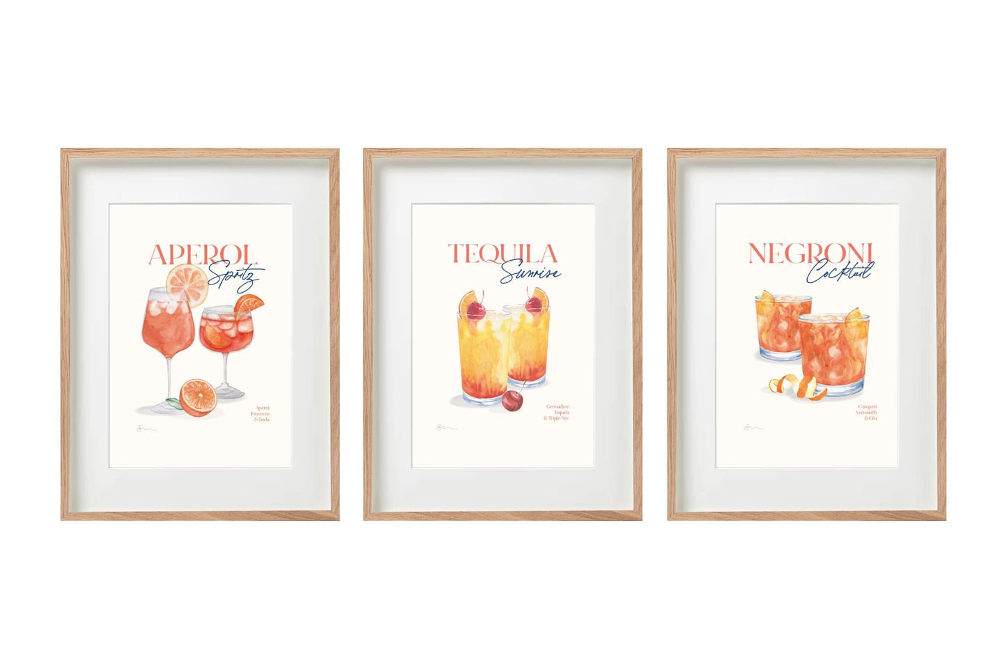 Set of Three Cocktail Recipe Wall Art in Frames-0