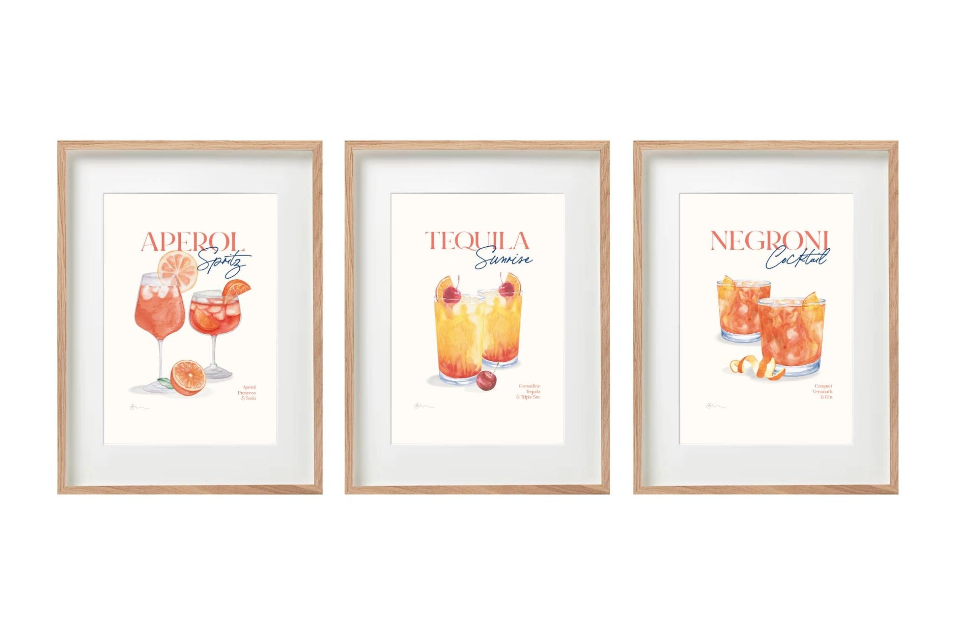 Set of Three Cocktail Recipe Wall Art in Frames-0