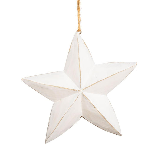 White Wood Hanging Star Decoration Large-0