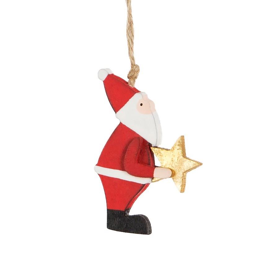 Santa Holding Star Wooden Hanging Decoration-0