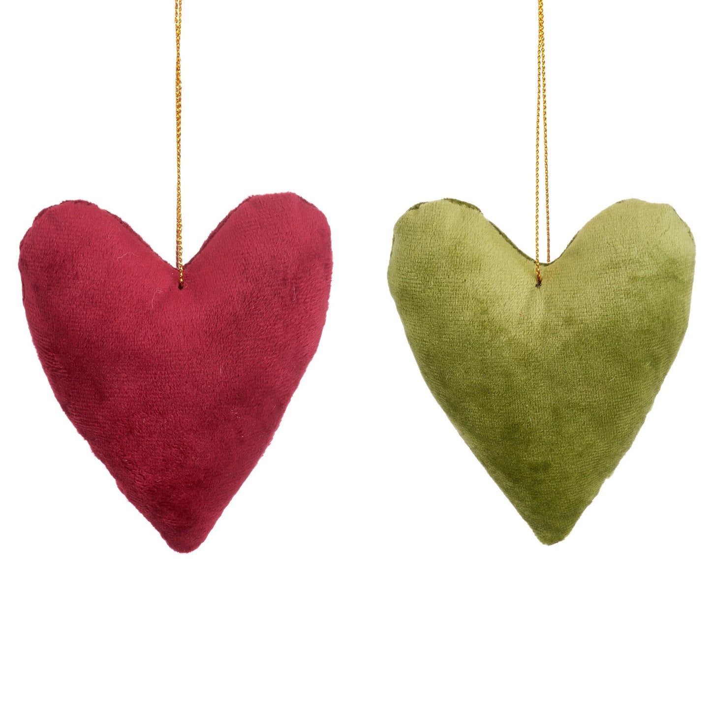 Handmade Green and Red Velvet Hanging Heart Decorations-0