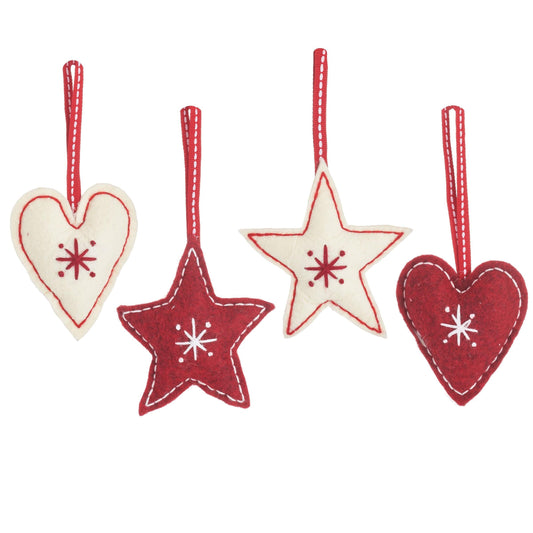 Felt Hearts and Stars Hanging Decorations - Set of 4-0