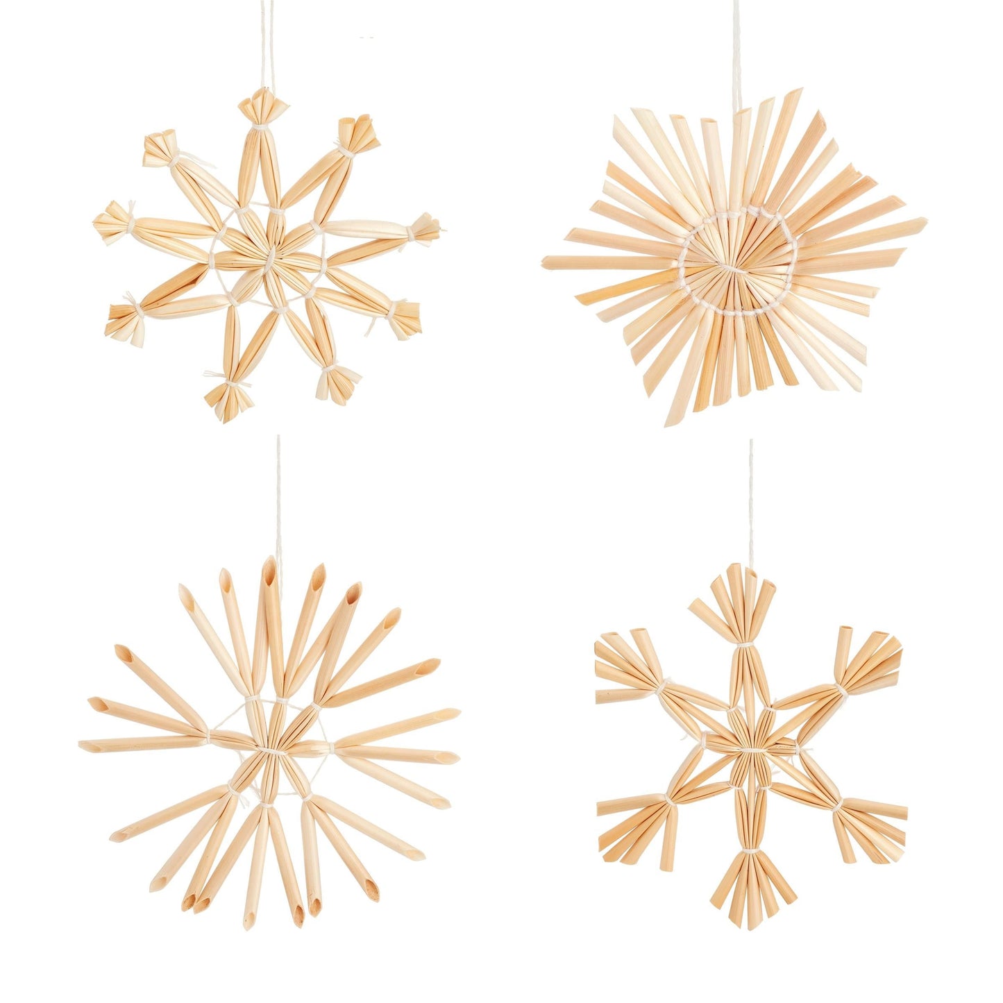 Straw Snowflake Hanging Decoration- Set of 4-0