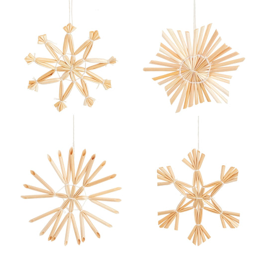 Straw Snowflake Hanging Decoration- Set of 4-0