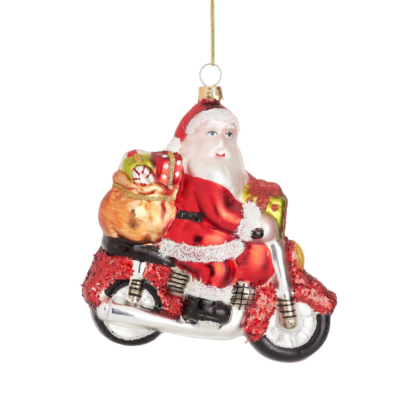 Santa on a Motorbike Shaped Bauble-0