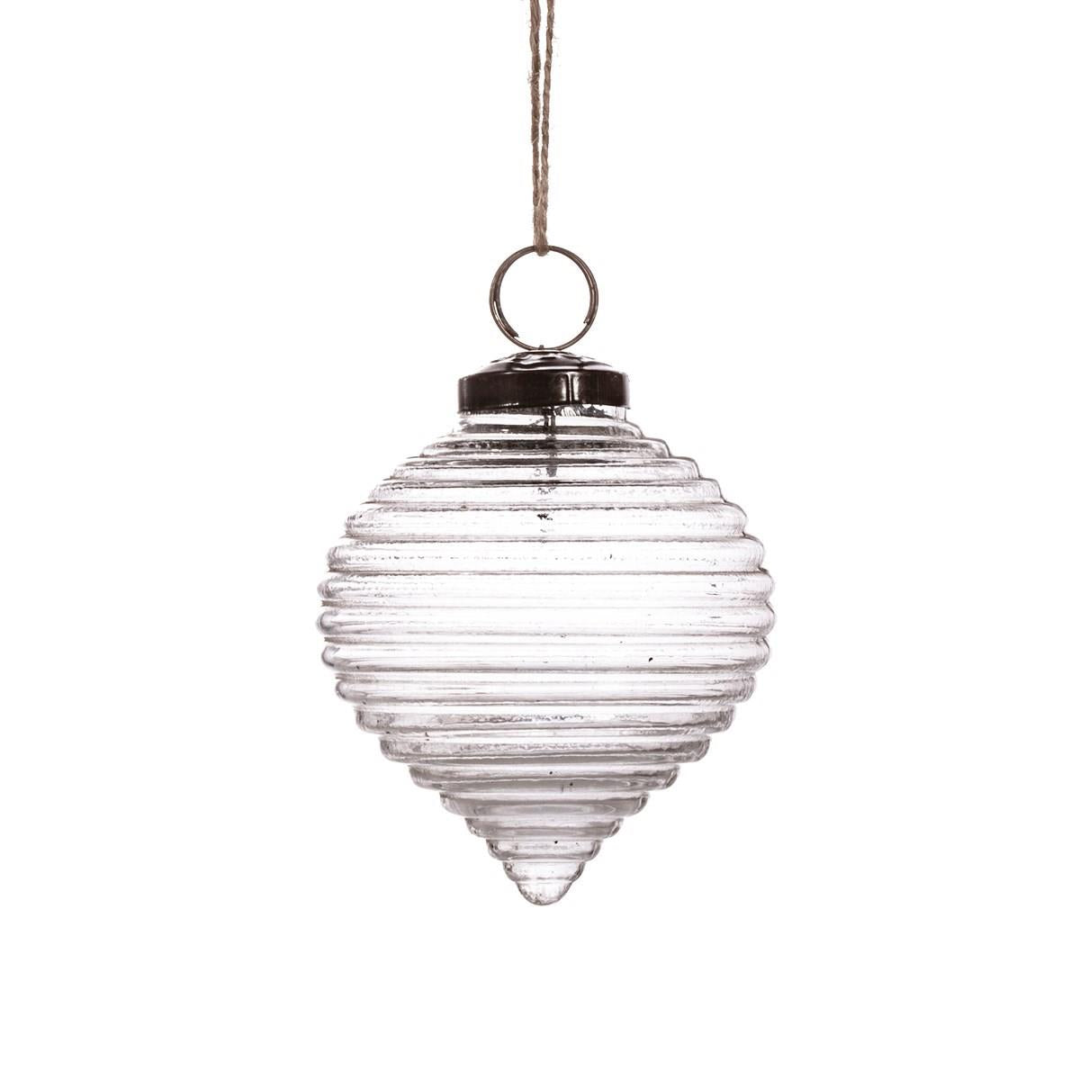 Clear Recycled Glass Rippled Bauble-0