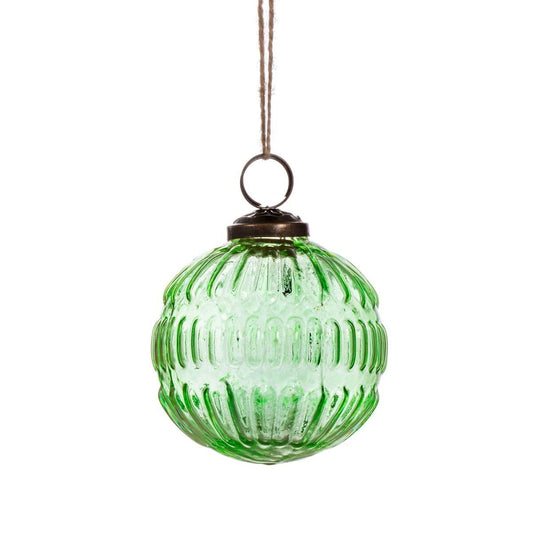 Green Recycled Glass Grooved Bauble-0