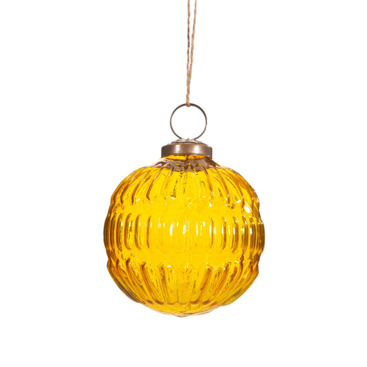 Amber Recycled Glass Grooved Bauble-0