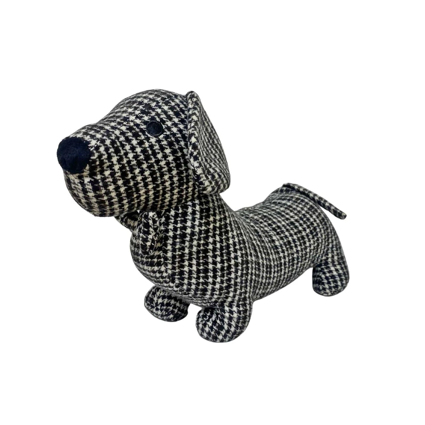 Grey Herringbone Fabric Sausage Dog Doorstop-0