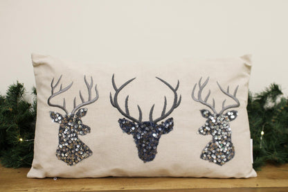 Silver Embellished Reindeer Cushion-2